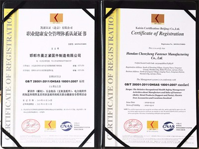 職業(yè)健康安全管理體系認證證書